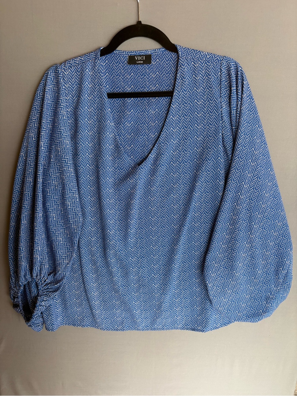 Vici Light Blue Chevron V-Neck Balloon Sleeve Blouse